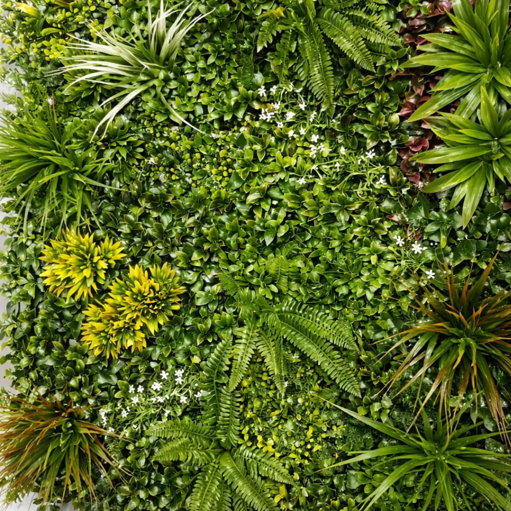 Pannello Siepe Artificiale 100x100 cm, Modulo Verde Decorativo per Parete, Giardino Verticale Finto per Interni ed Esterni (Spring Garden)