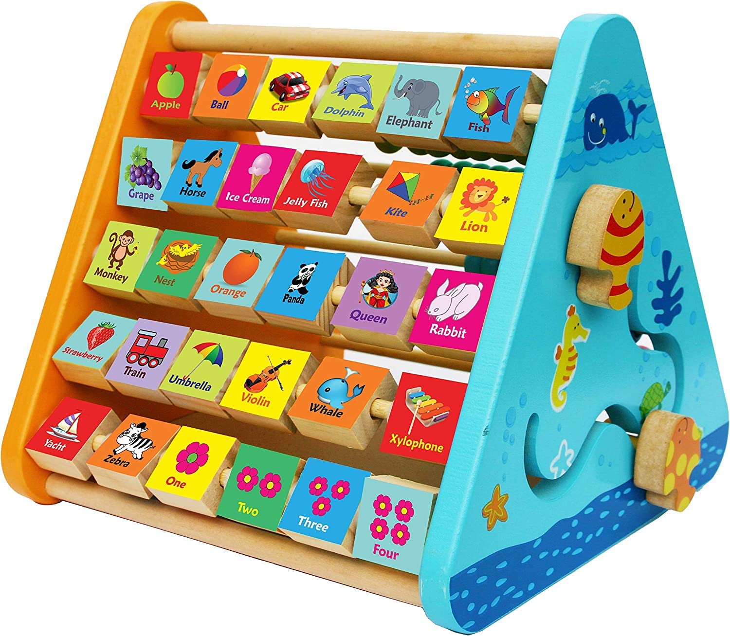 UOXOO Wooden Activity Centre Triangle Toys - flip Flop Alphabet Blocks Abacus Clock - Activity Cube for Toddlers 5 in 1- Activity Toys for Babies Montessori Learning-Wooden Toys for 1 Year Old ( (B0C59MN8C9) Amazon Price History, Amazon Price Tracker