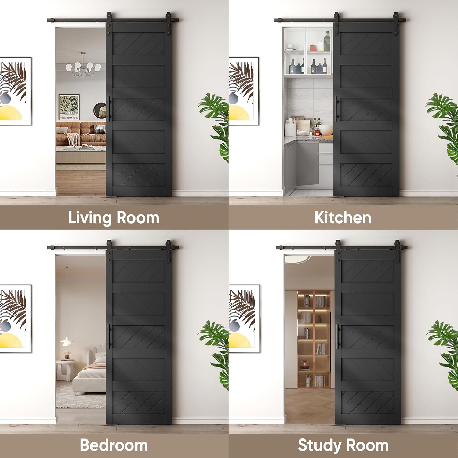 JUBEST 32" x 84" Barn Door, Slding Barn Doors Kit Wave-Shape Door Panel with Hardware Kit Include, Easy Installation, Solid Wood, MDF & PVC Covered, Black