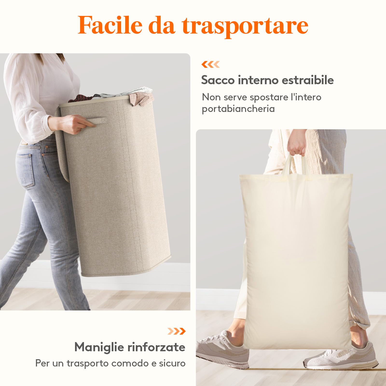 Lifewit Cesto Portabiancheria, Cesta Panni Sporchi con coperchio, Laundry Basket con Plastica Manici, Porta Biancheria Sporca per Bagno, Lavanderia, Camera da Letto, 105 L, Beige