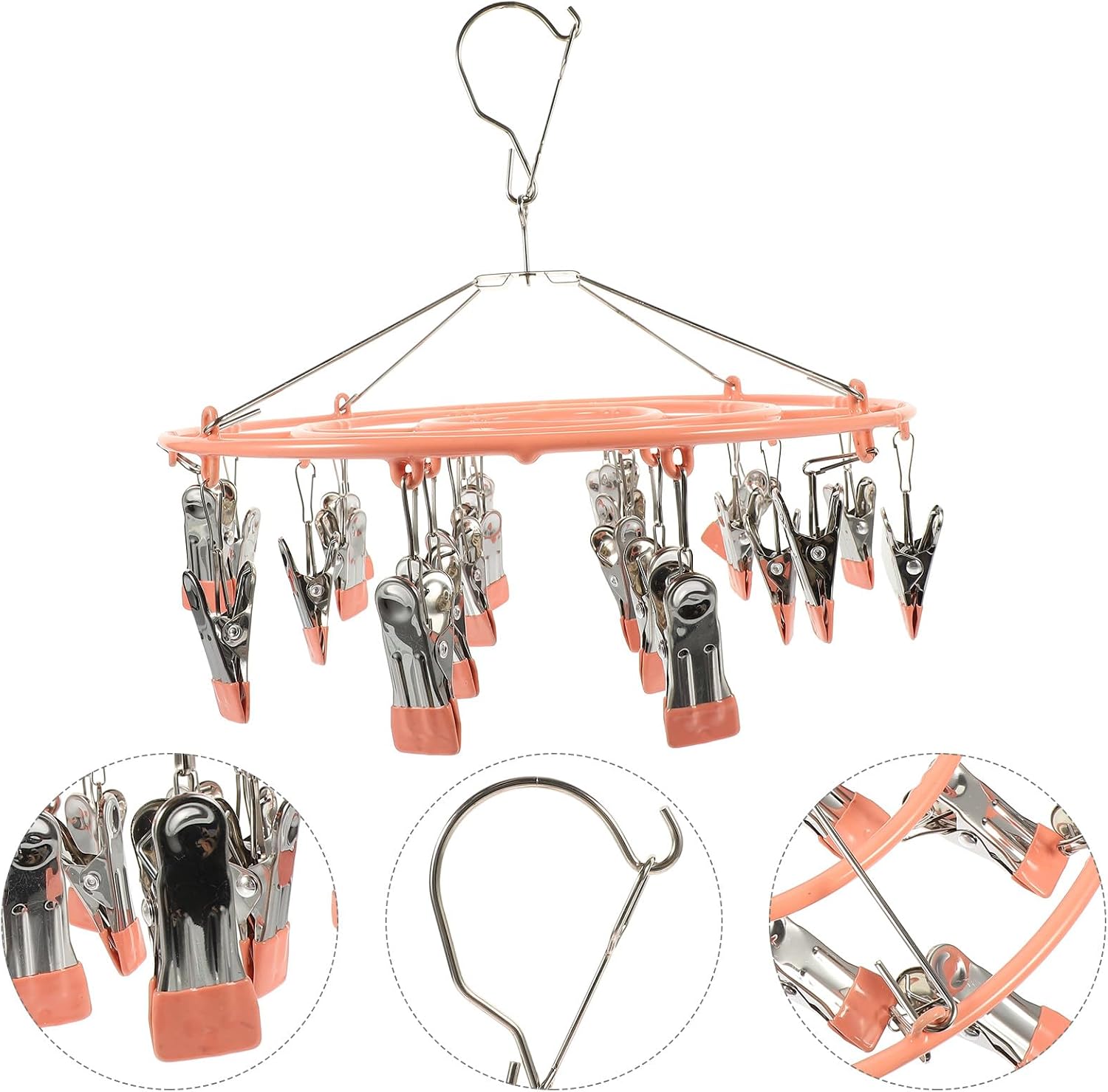 Underwear Drying Rack with 24 Clips Metal Plastic Coated Hanger Multi-use Sock and Pant Clip for Home Balcony Laundry Organization