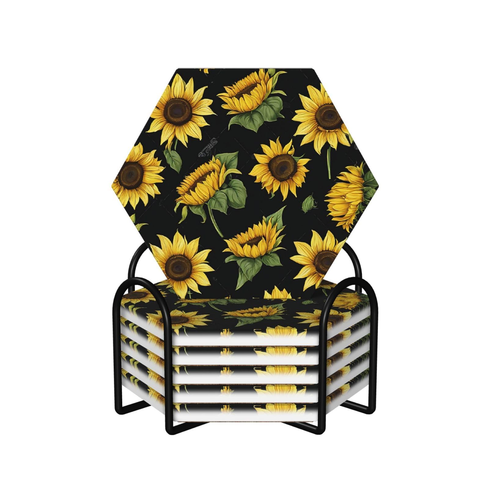 Dessous de verre céramique pour table basse et café style rustique chic noir et jaune
