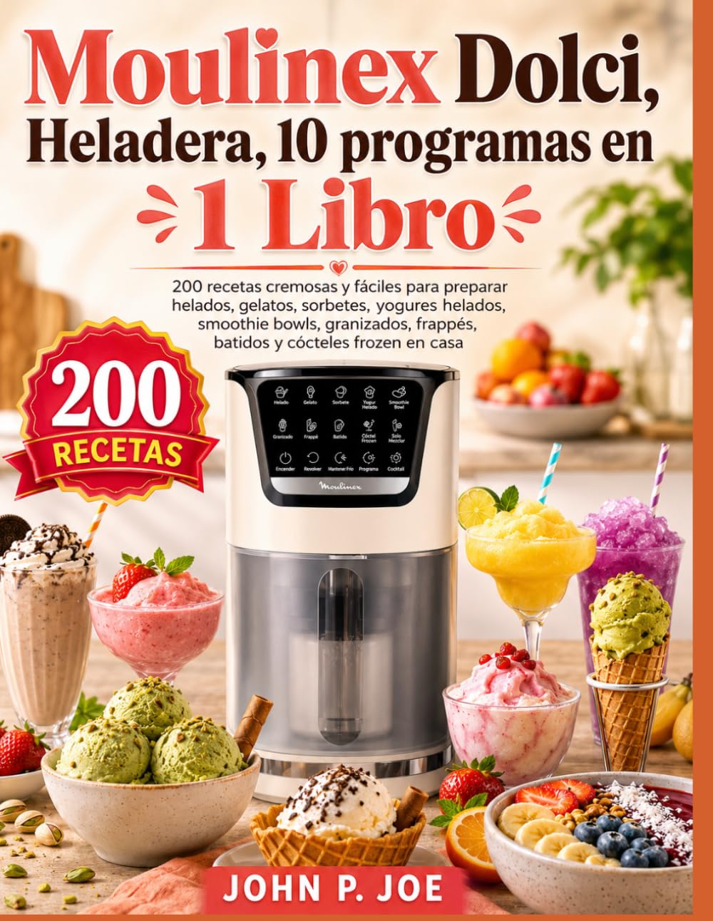 Moulinex Dolci, Heladera, 10 programas en 1 Libro: 200 recetas cremosas y fáciles para preparar helados, gelatos, sorbetes, yogures helados, smoothie ... y cócteles frozen en casa (Spanish Edition)