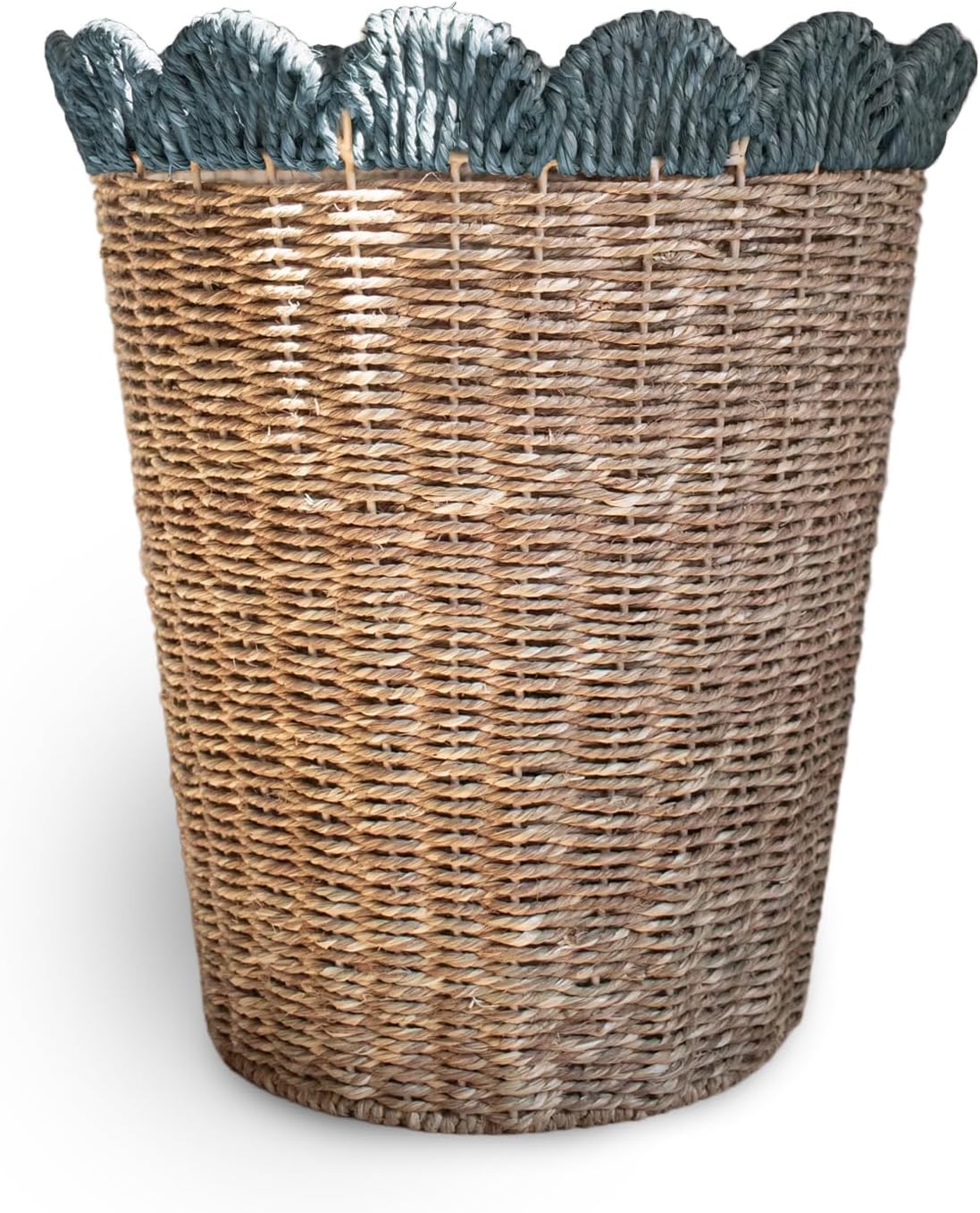 Scallop Weave Basket – Handwoven Durable Storage Bin with Signature Scallop Rim for Blankets Toys Laundry Home Organization and Decorative Room Accent (Blue)