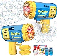 Vista 1 de 2 pistolas de burbujas con 2 botellas de solución de recarga para niños, máquina de burbujas iluminada de 40 agujeros para niños pequeños de 1 a 3