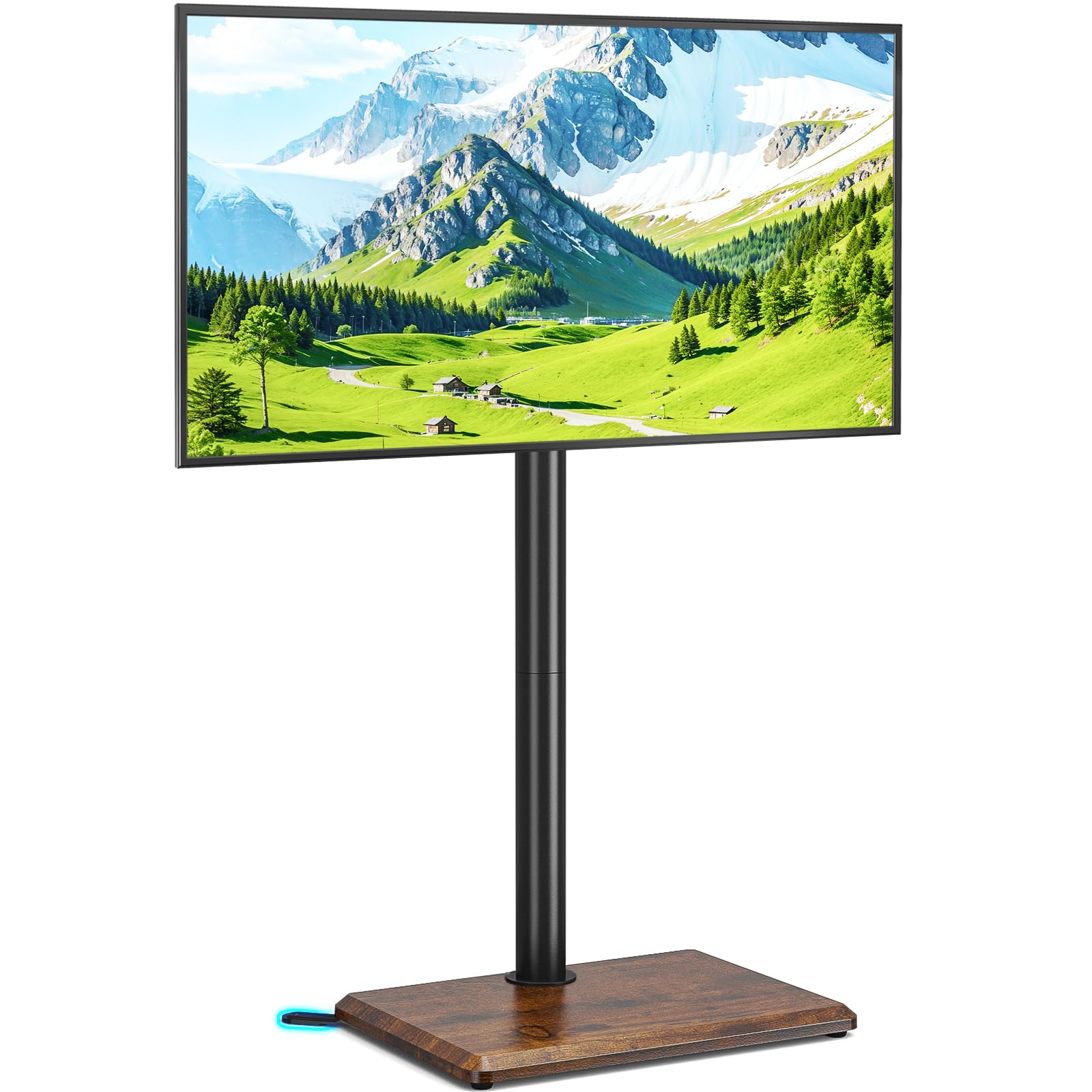 Rfiver Swivel Floor TV Stand with Mount for 32-65 inch TVs up to 88 lbs, Height Adjustable Tall TV Stand with Wood Base, Saving Space Design for Bedroom, Living Room and Corner,Rustic Brown
