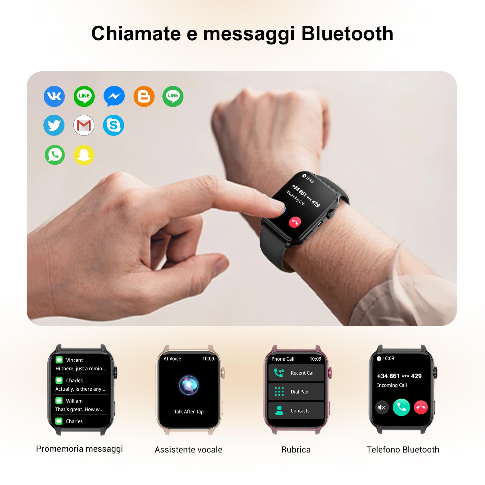 Smartwatch Donna, Orologio Smartwatch Intelligente con LED Torcia, Effettua/Risposta Chiamate, DIY Quadranti, 2 Cinturini, Contapassi, Monitor Sonno, Smart Watch Impermeabile IP68