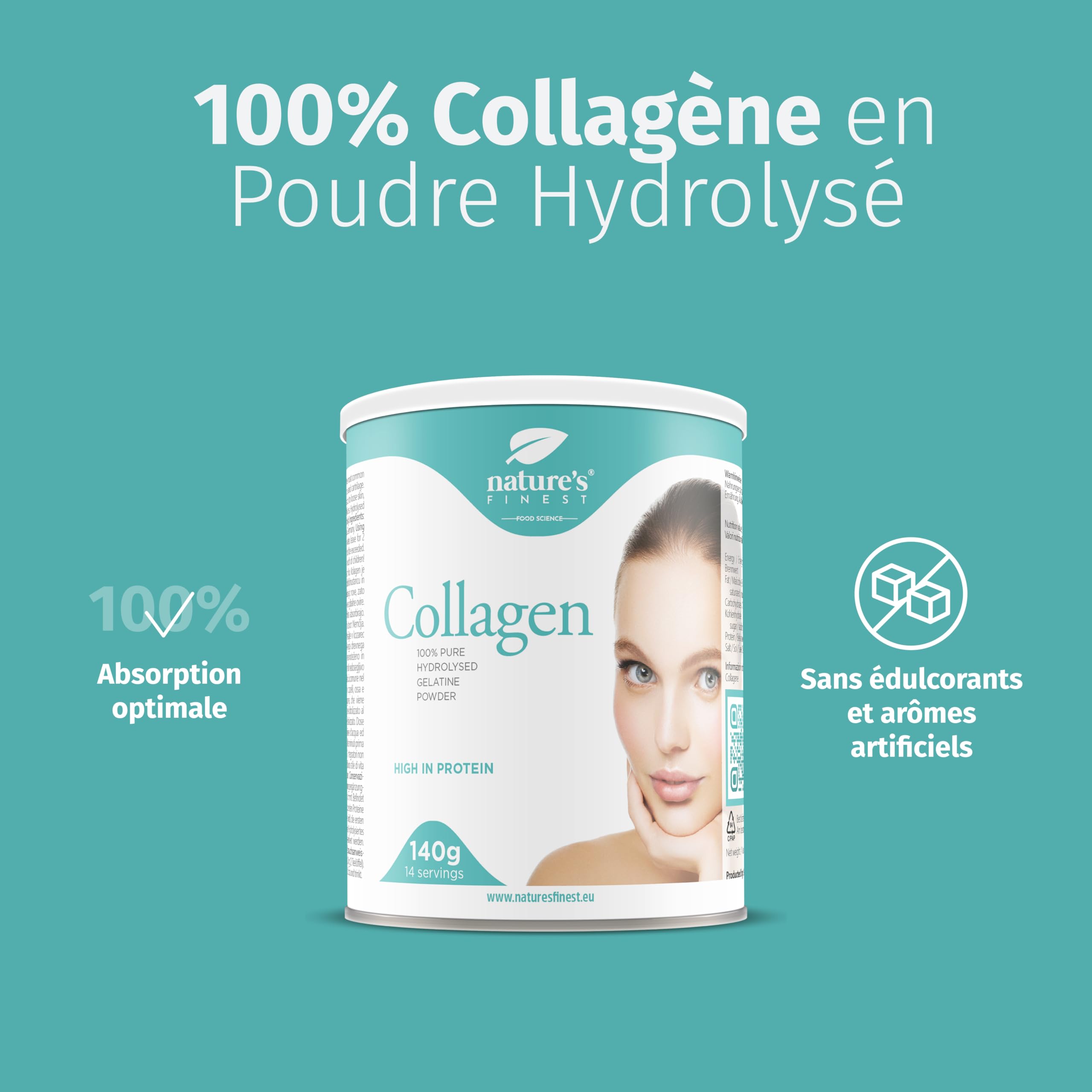 Nature's Finest by Nutrisslim Collagène en Poudre Hydrolysé 100% Naturel, Collagène Bovin Pur Sans Additifs, Optimise l'Absorption - Sans Édulcorants ou Arômes Artificiels