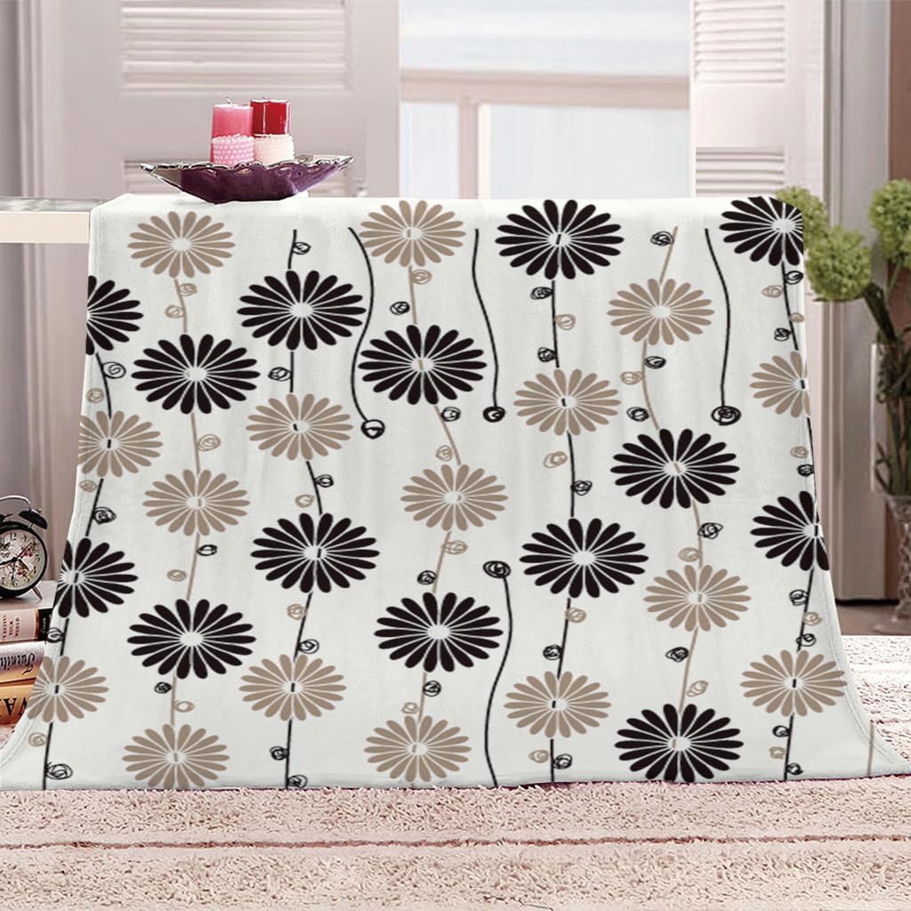 Coperta Di Flanella Letto Matrimoniale Invernale 180X200Cm Coperta Pile In Microfibra Morbida Pelosa Calda Copriletto Per Divano/Bambini Camere Da Letto, Fiori Neri Astratti Motivo