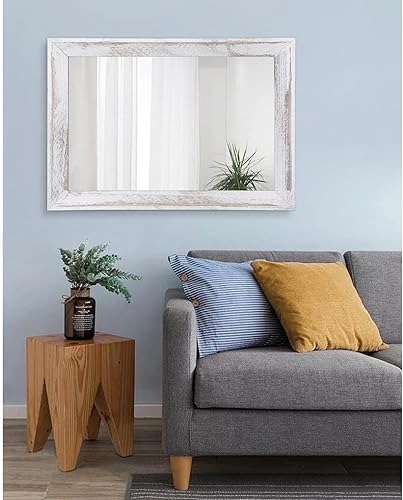 Miniatura 7 de AAZZKANG Espejo de pared negro rectangular de madera rústica, espejo colgante decorativo para baño, dormitorio, granja