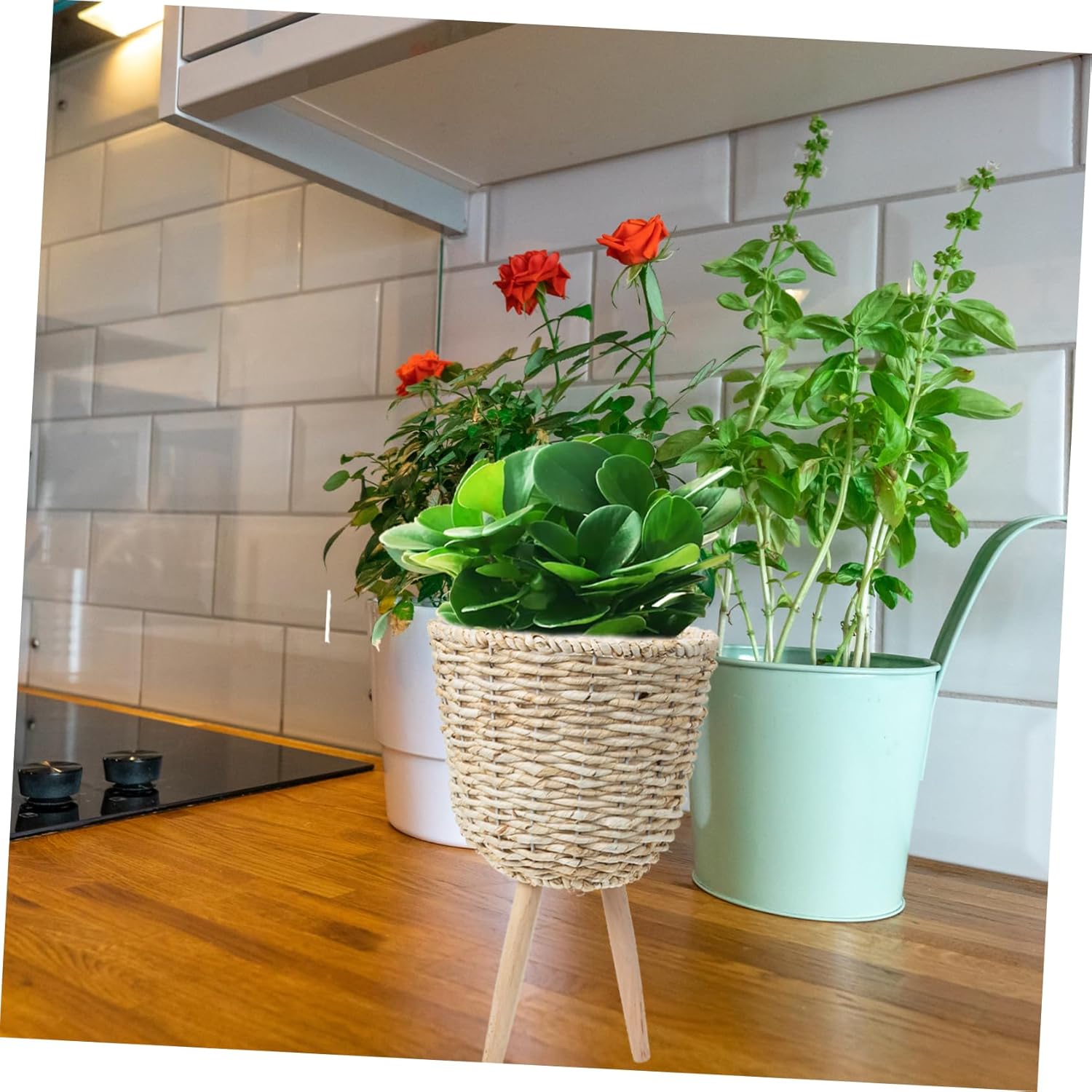 Flower Basket Bamboo Woven Storage Basket Decorative Flower Arrangement Container Desk Decor Natural