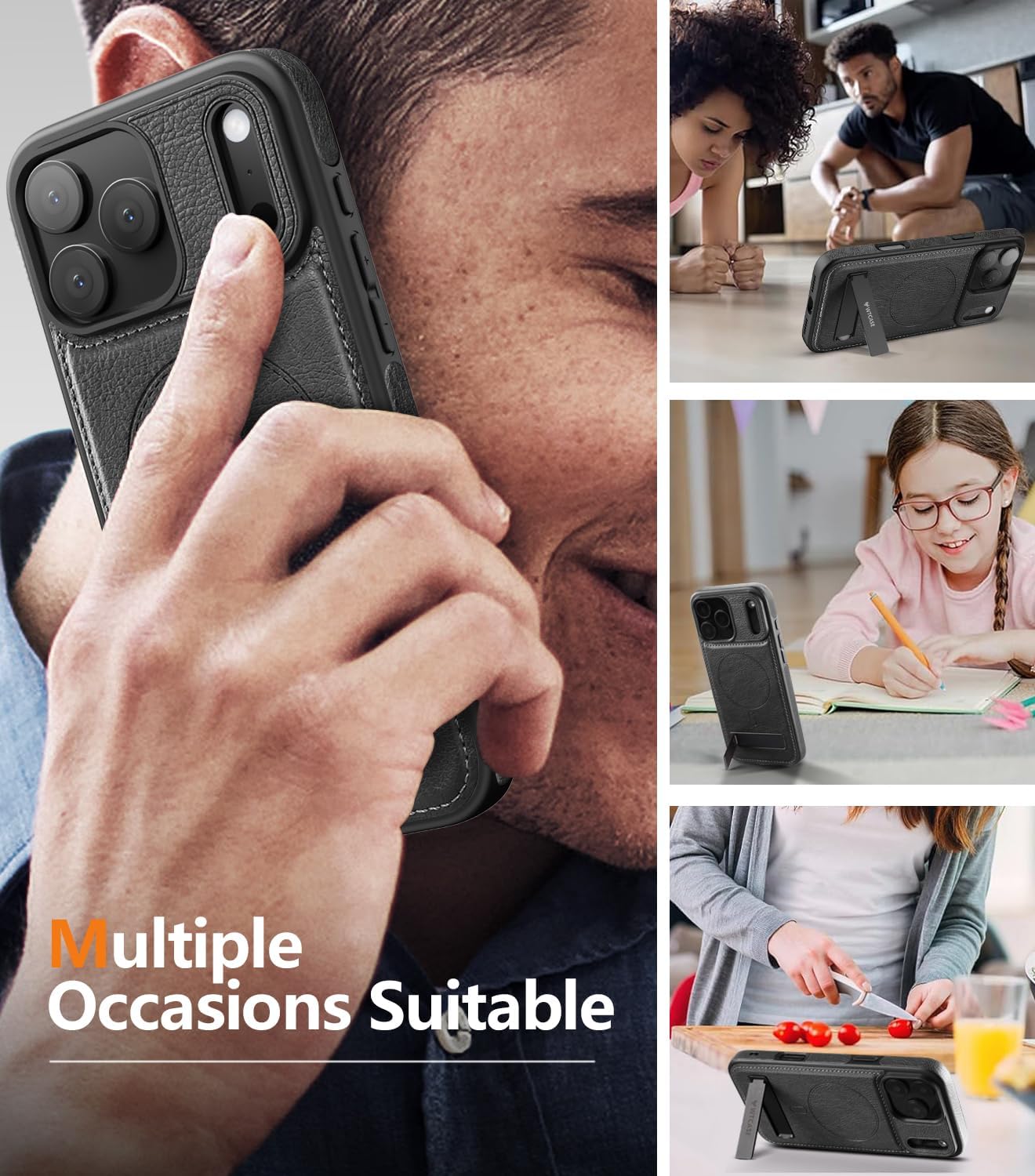 WTCASE Magnetic for iPhone 17 Pro Leather Case,Built-in Invisible Stand [Compatible with Magsafe] Protective Slim Kickstand Phone Cover for iPhone 17 Pro Case, Black