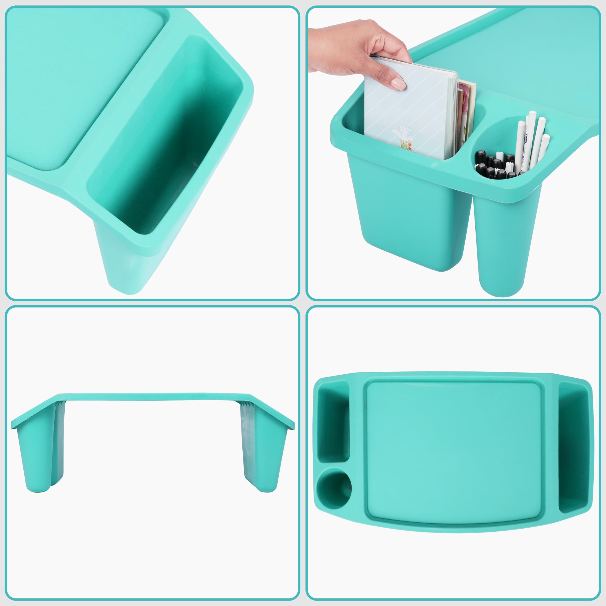 BELLE VOUS Bureau Lit Polyvalent Bleu à 3 Compartiments - Plateau Ordinateur Portable Lit sur Pied avec Rangements Latéraux - Tablette Lit pour PC Portable, Petit Déjeuner, Lecture, Gaming & Plus