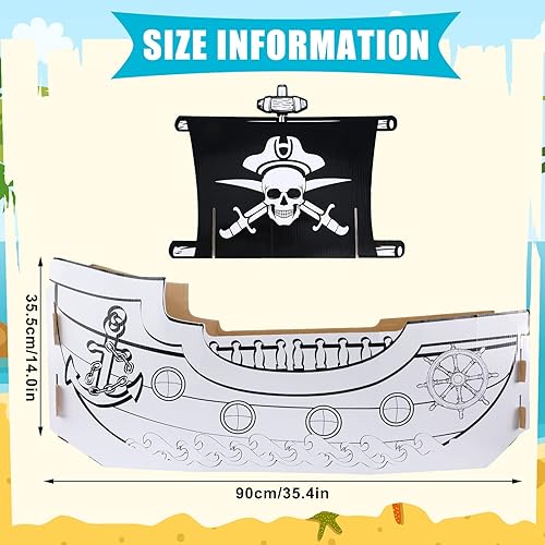 Miniatura 2 de Eaasty Colorear barco pirata de cartón, barco de cartón, casa de juegos para niños, manualidades, casa de juegos al aire libre, juguete para niños y