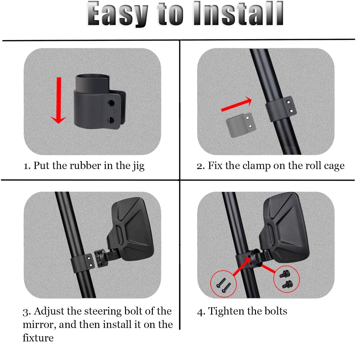 SHEJISI UTV Side Mirrors Fits 1.65"-2" Inch Roll Cage, Upgraded Easy-Adjustable New UTV Mirrors Side View, Compatible with Polaris RZR, Kawasaki Mule Teryx, Honda Pioneer SXS, Yamaha YXZ Wolverine