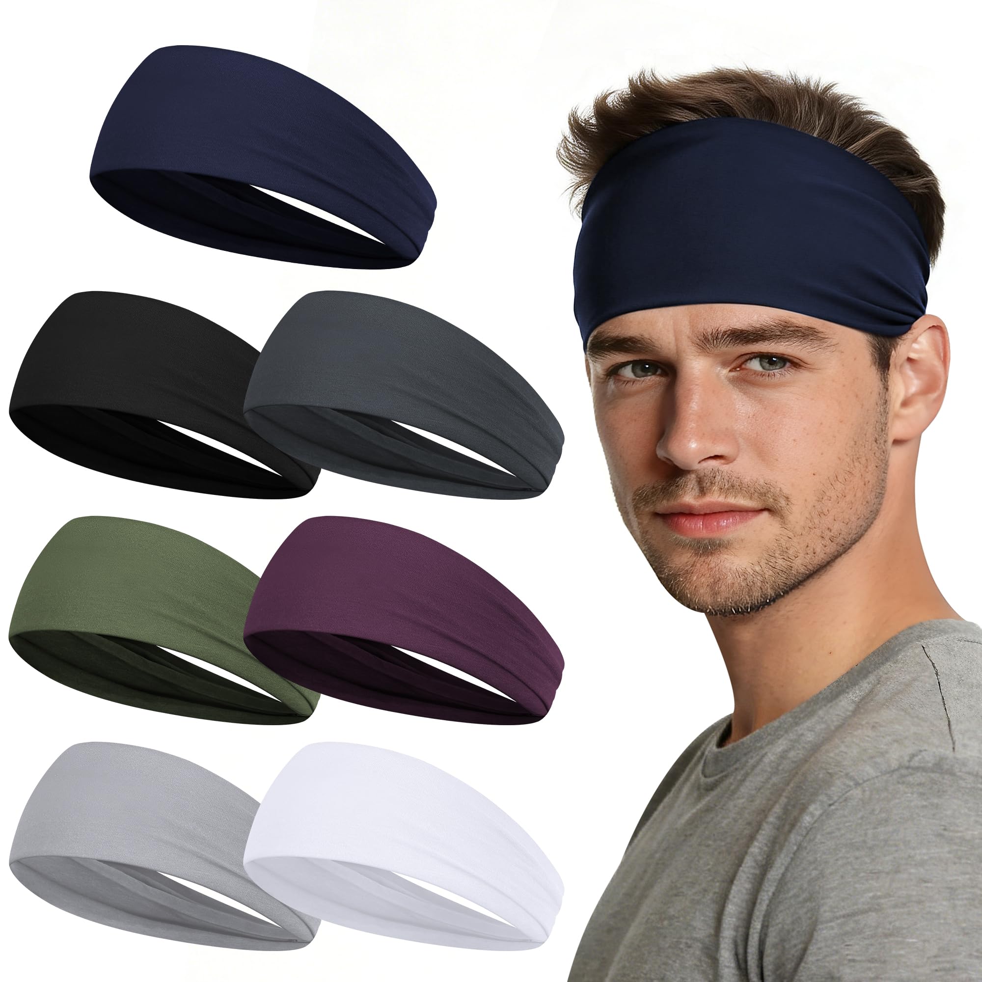 Sport Headbands for Men - 7 Pcs Sweat Absorbent Running Headband for Fitness Workout Running Rugby Baseball Yoga High Intensity Interval Training, Unisex Sweatband for Both Men and Women-image-10