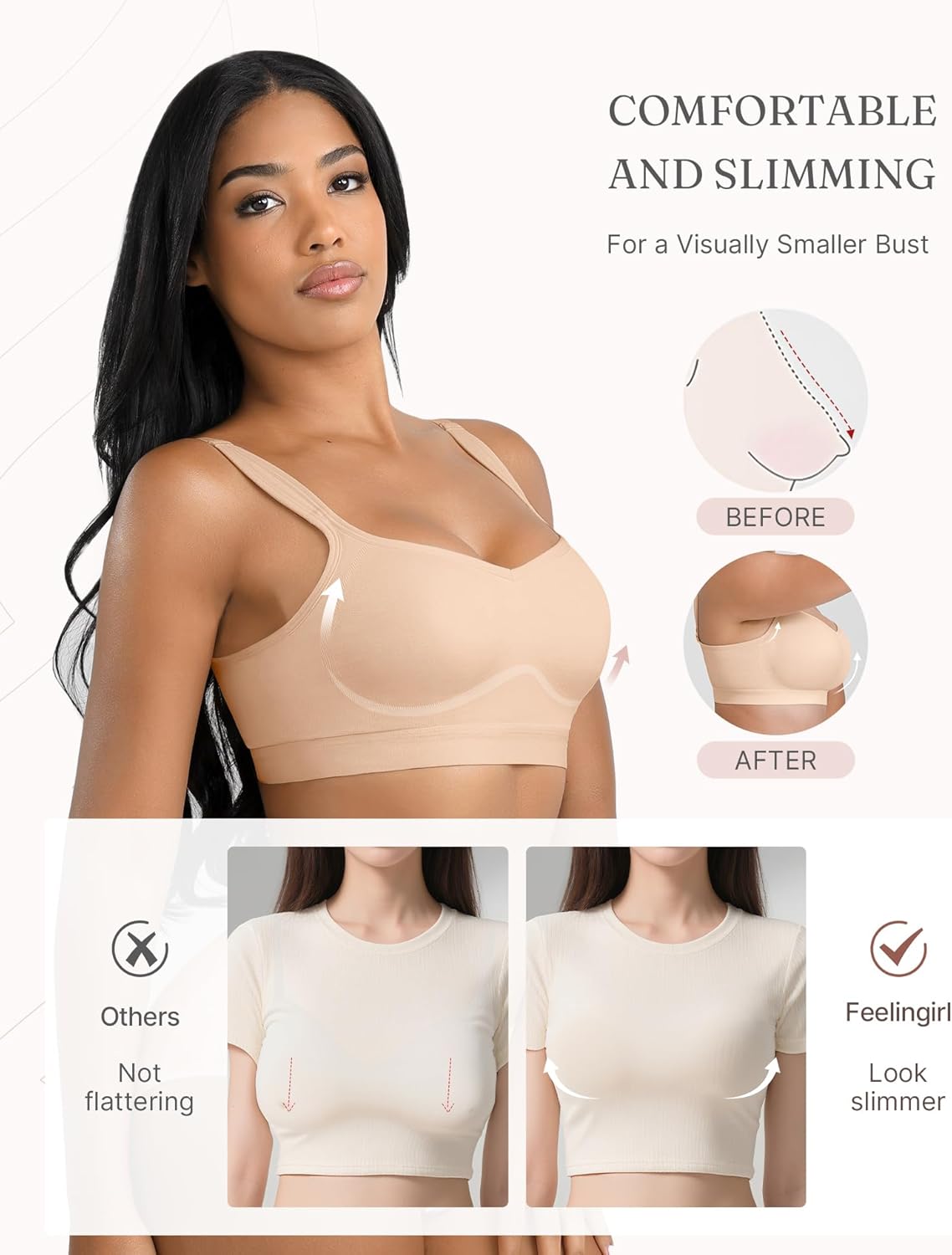 FeelinGirl Full Coverage Bras for Women No Underwire Push Up Seamless Everyday Bra Suitable for Large Bust Up to G Cup - Image 3