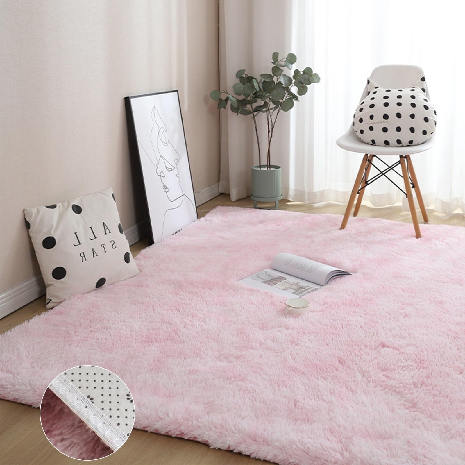 GOUSANG Soft Fluffy Carpet Area Rug 50 x 110 cm Wool Carpet Cold Floors Indoor Fluffy for Living Room Large Fluffy Non Slip Pad, Pink