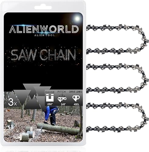 Cadena de motosierra de 10 pulgadas, paso LP de 38 pulgadas, 40 eslabones de transmisión de .050 pulgadas, para WORX WG309, Sun Joe SWJ807E, Echo