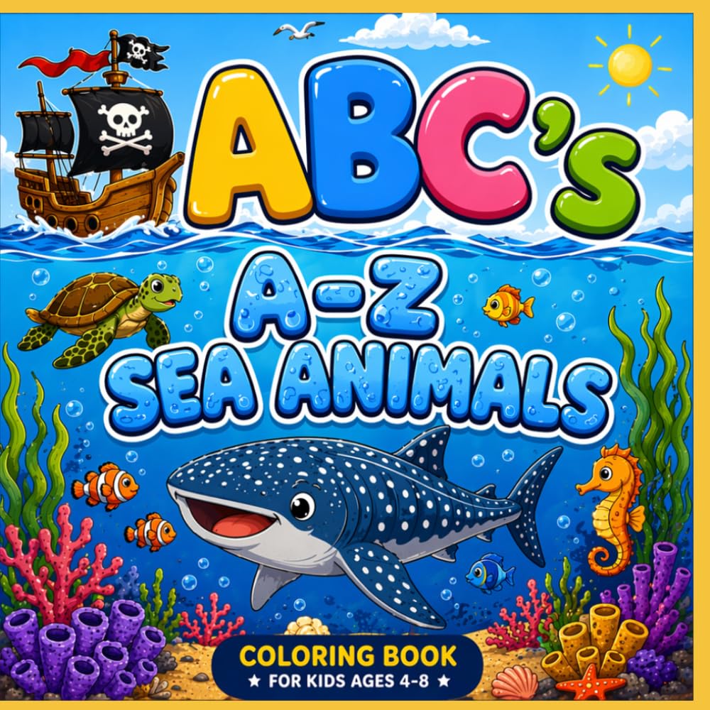 A-Z Ocean Animals Colouring Book for kids Age 4-8: fun and easy sea life colouring pages/ learn the alphabet