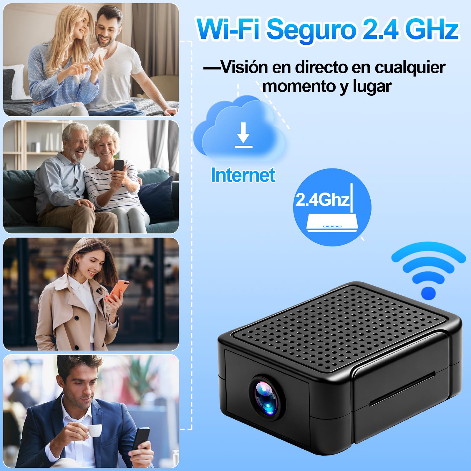 Mini Cámara Vigilancia WiFi Interior, 1080P Visión Nocturna, Batería