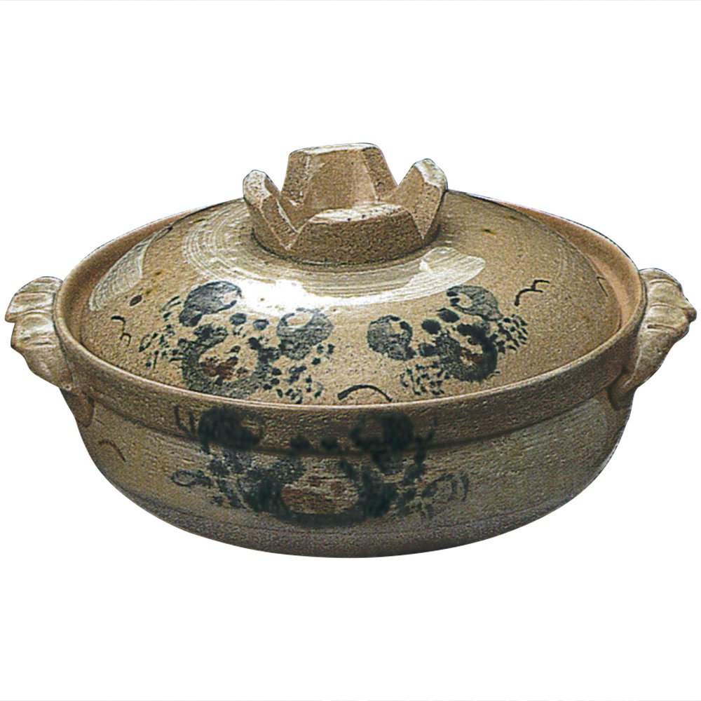 萬古焼 蟹柄和風土鍋:蓋・大皿付き 織部七宝8.0丸皿(和風丸