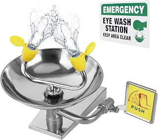 Crystmetal Wall-Mounted Eye Wash Station - 304 Stainless Steel OSHA ANSI Approved Emergency Eyewash for Labs & Factories