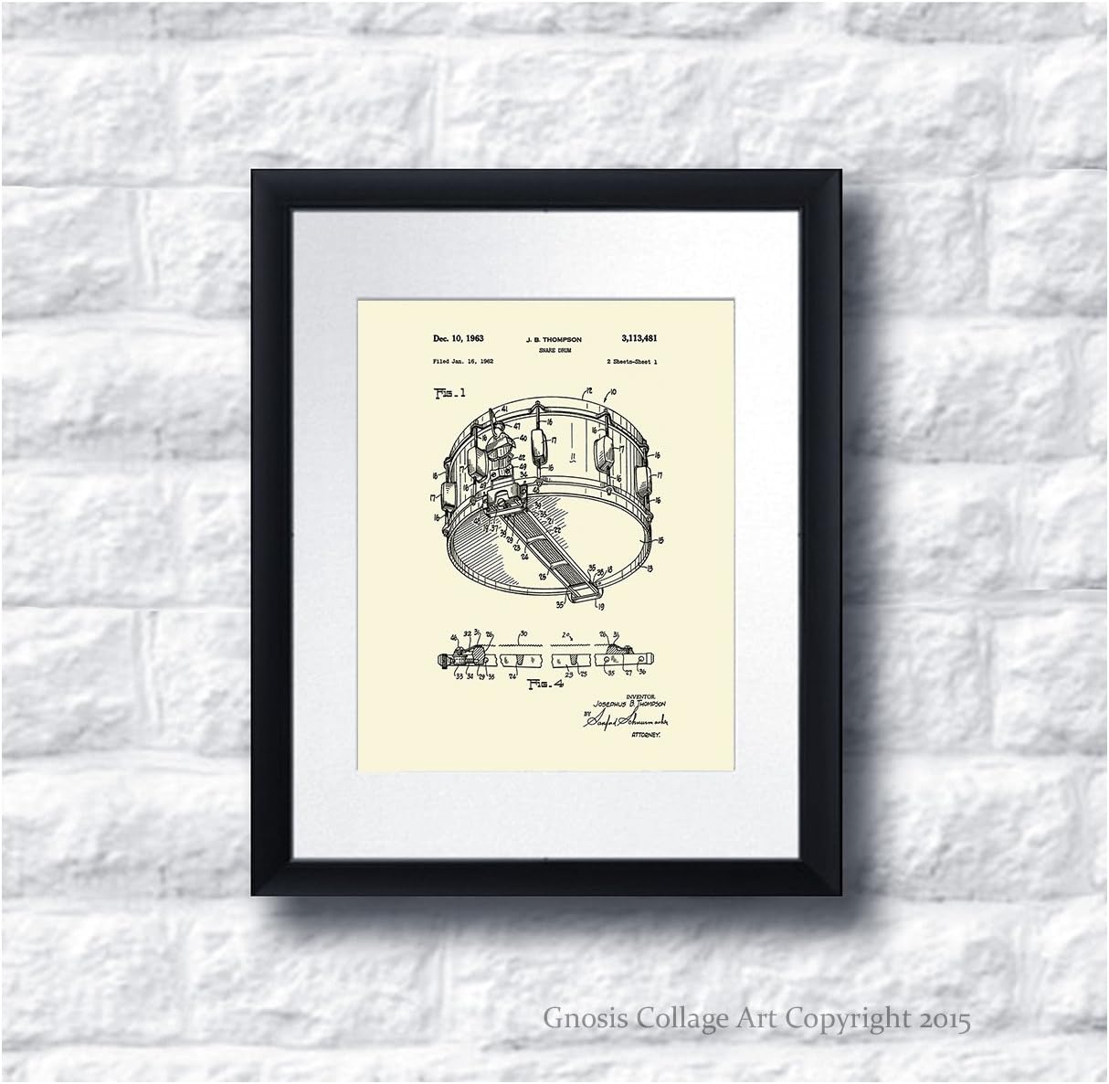 Drumming Posters Set of 4 Unframed Patent Art by Gnosis Picture Archive Gift for Drummer 8x10" Wall Decor Patents_Drumming_Crm4A