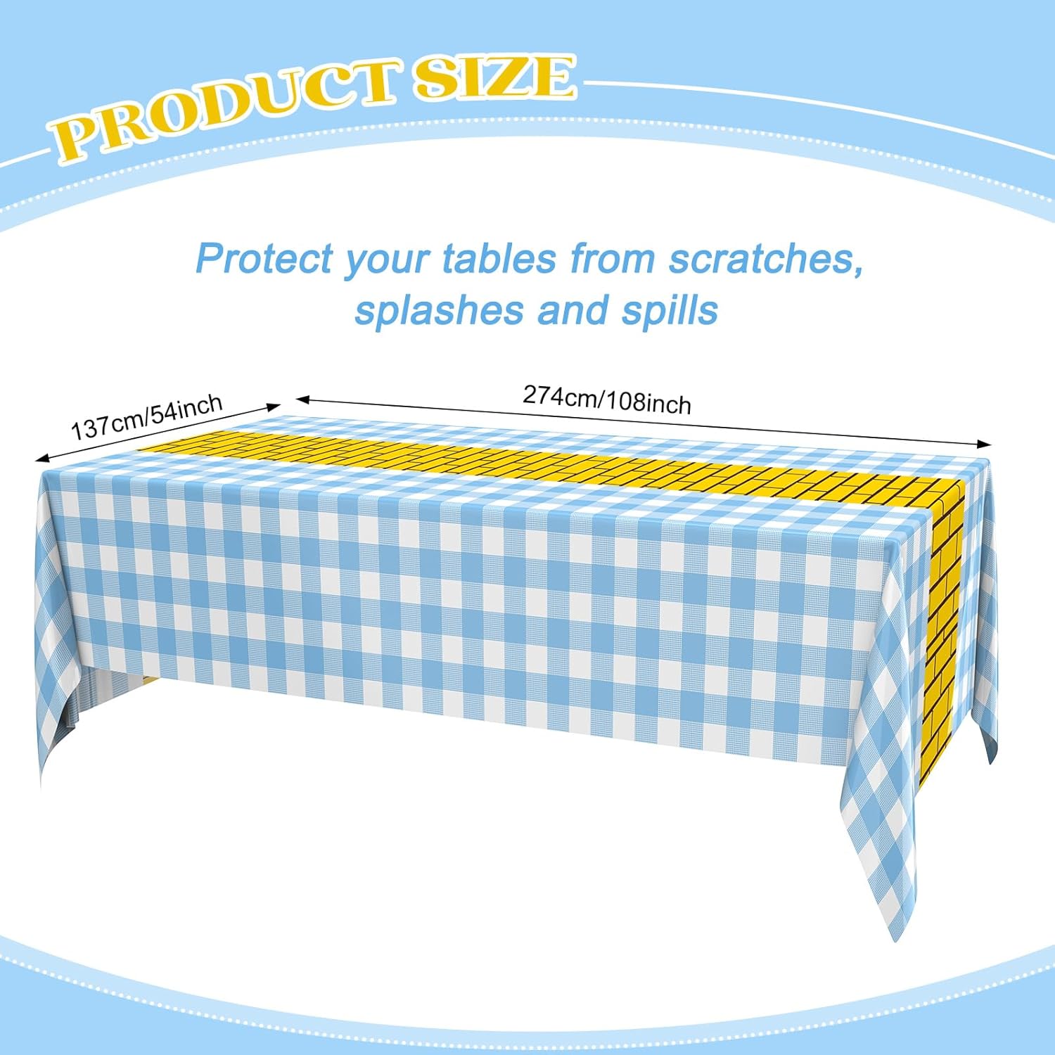 Fanfanwin Yellow Brick Runner Tablecloth 54 x 108 Inch Brick Wall Backdrop Waterproof Rectangle Disposable Cover, Princess Decorations Party Supplies for Halloween Cosplay Party(Blue,6 Pcs)