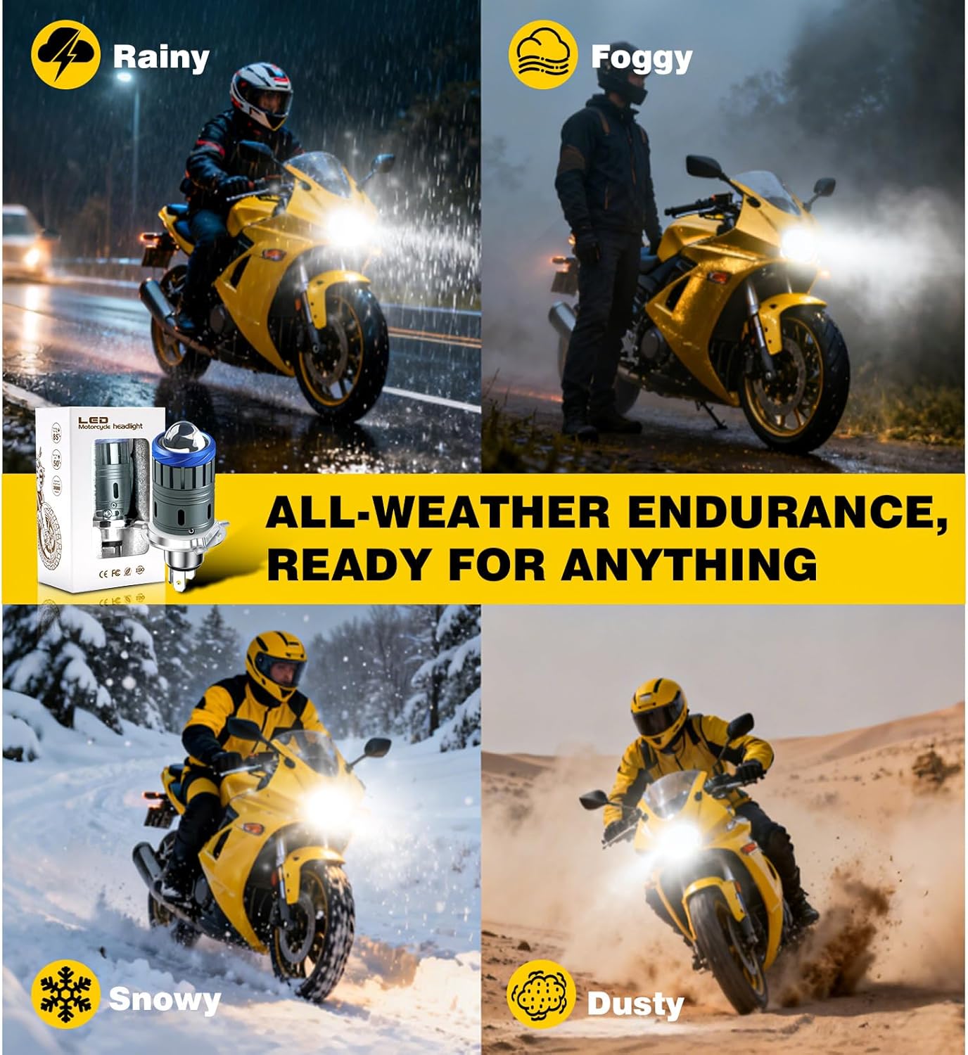 2PCS Universal H4/9003 Led Headlight Bulbs, 300% Brighter, 6000K White Motorcycle Bulbs, Plug and Play, WaterProof Design, H4 LED Motorcycle Light Bulb Hi/Lo Beam Fit for Most Motorcycles