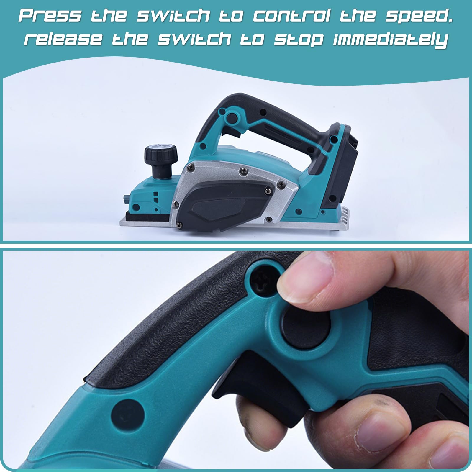 Akku Hobel mit Handschuhe Kompatibel mit Makita 18V, Kabellose Elektrische Hand-Planer Randhobel, 16500 U/min, 82mm Hobelbreite, 0-2mm Tiefeneinstellung für Holzbearbeitung (ohne Batterie)