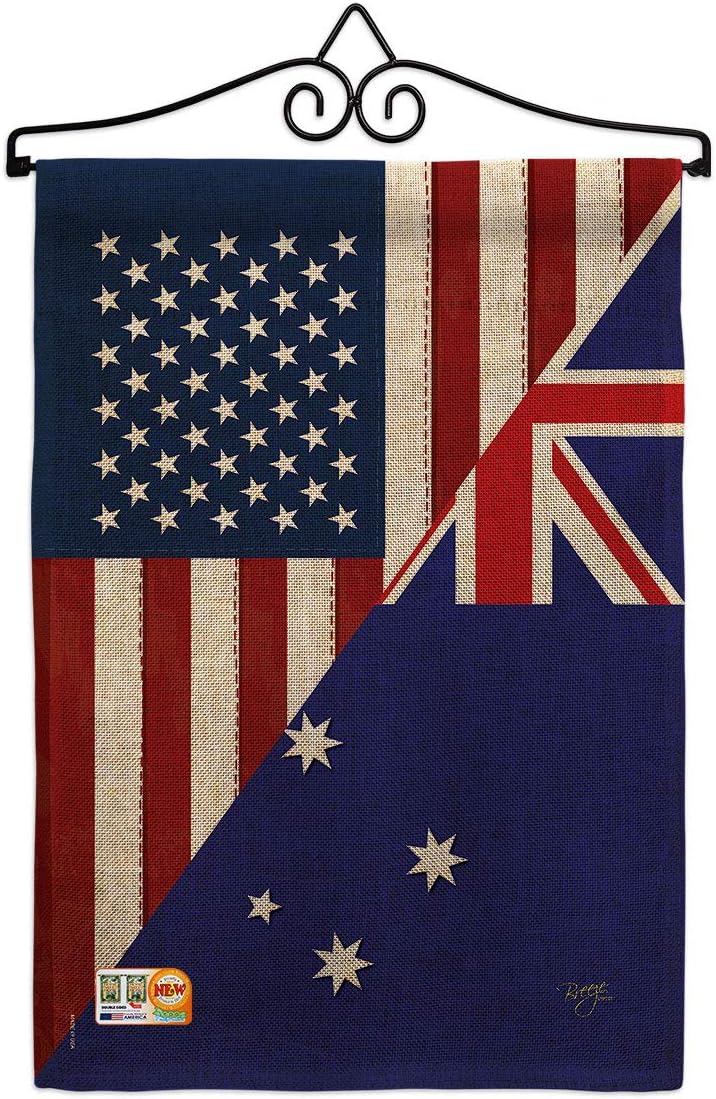 US Australia Friendship Burlap Garden Flag Regional USA American Alliance World Country Particular Area Small Decorative Gift Yard House Banner Double-Sided Made In 13 X 18.5