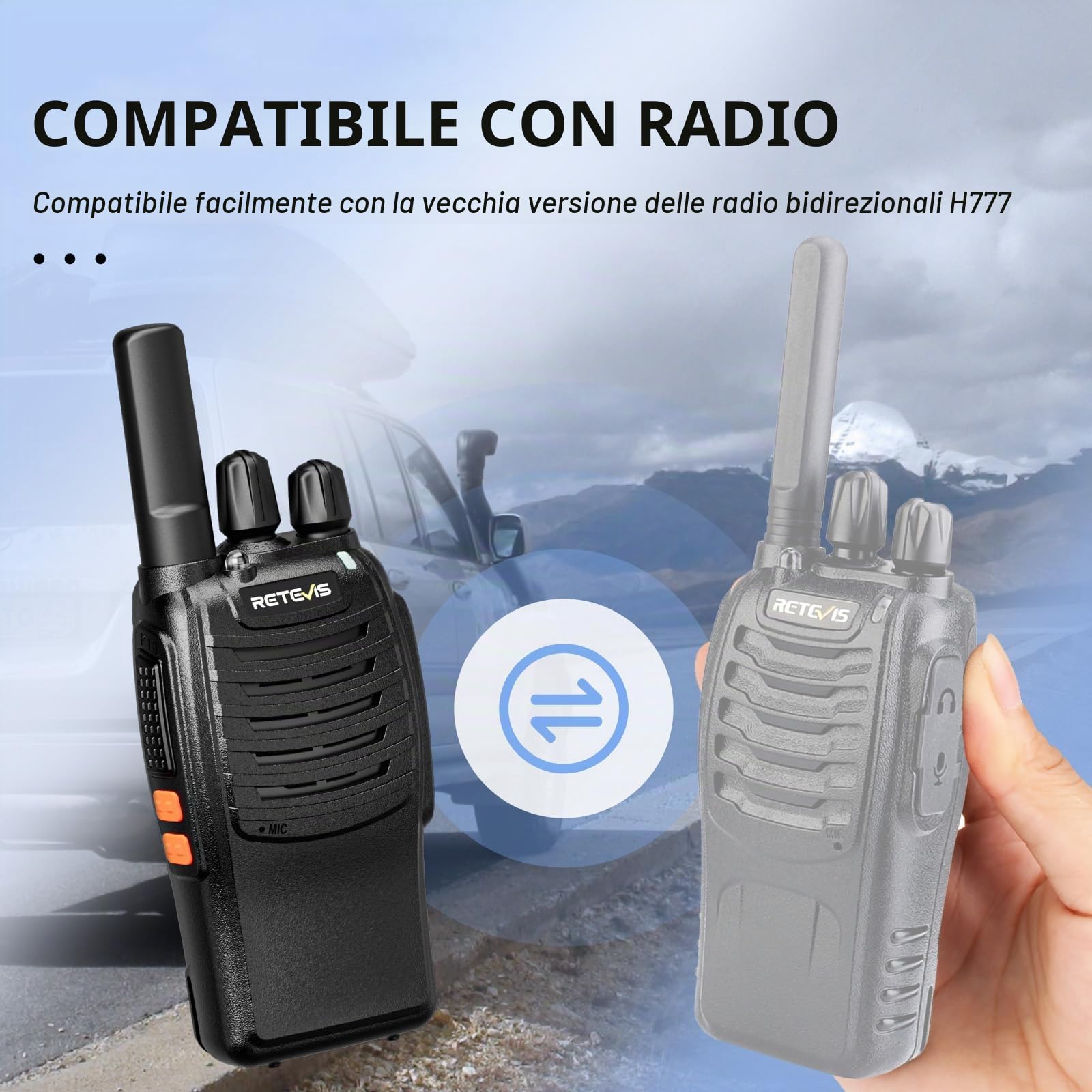 Retevis H777 Walkie Talkie Nero, PMR446 Ricetrasmittenti Professionali Associazione con un Tasto Radio Bidirezionale per Famiglia Ciclismo