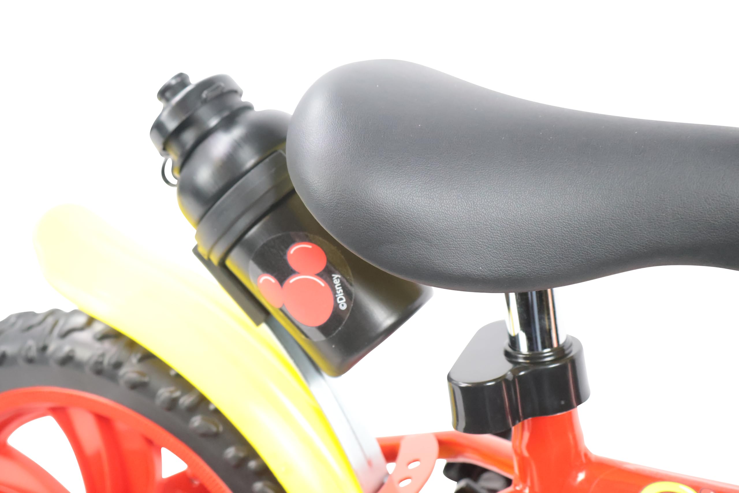 Denver Bike Bicicletta Bambino 12 Pollici Licensed Mickey, 2-4 Anni, Rotelle Removibili, Freno Anteriore Caliper, Telaio Acciaio, Ruote EVA Antiforatura, Borraccia e Scudo