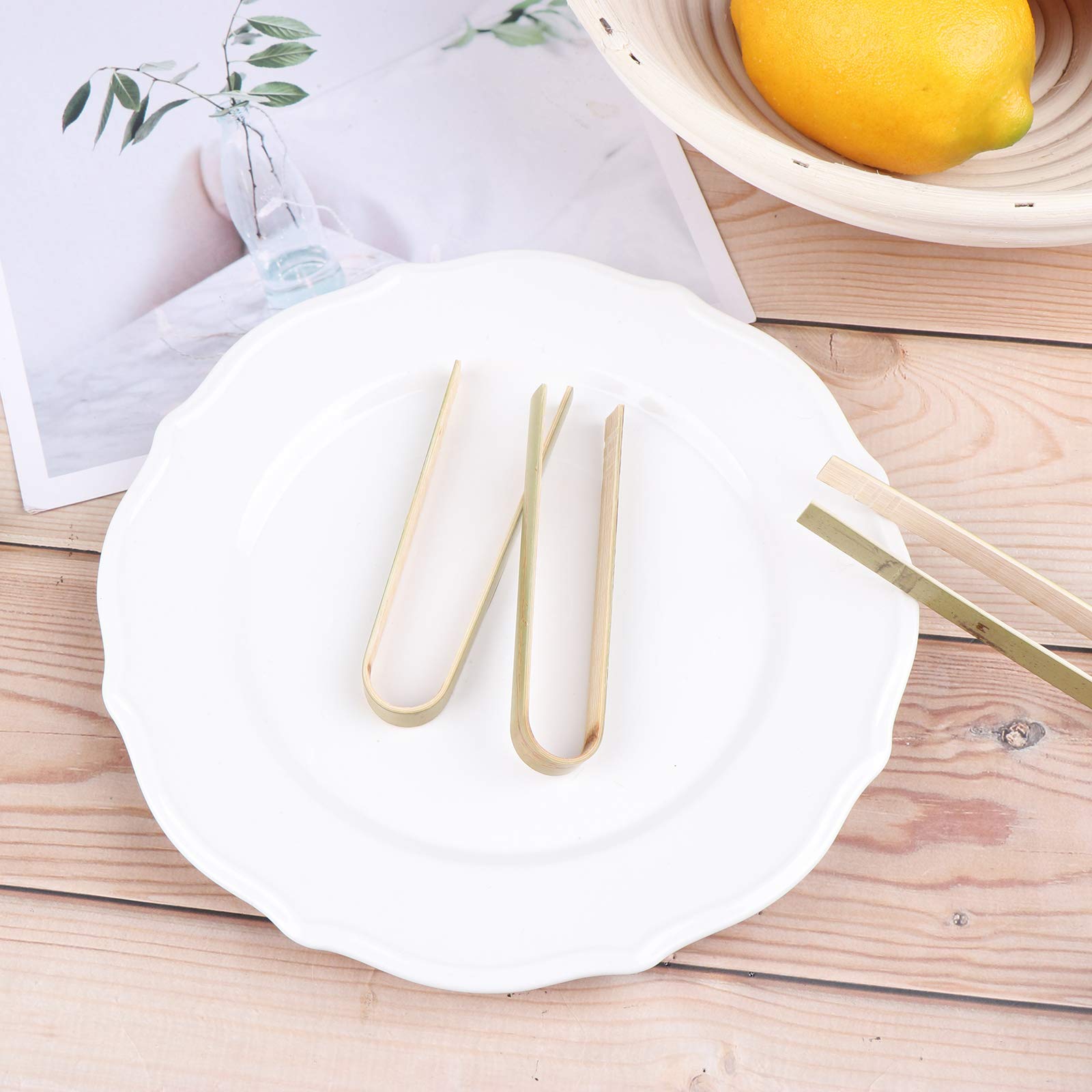 100 pinzas desechables de bambú para tostadas, ecológicas, catering, buffet o uso doméstico