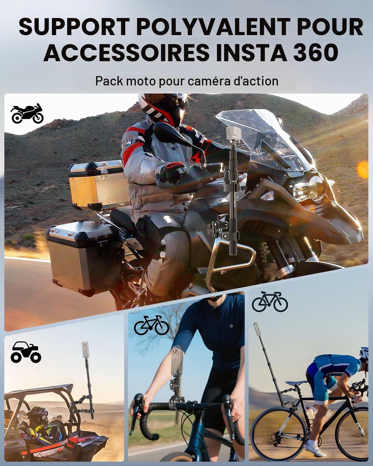 Support Caméra Moto Accessoire pour Insta360 X5/X4 pour GoPro