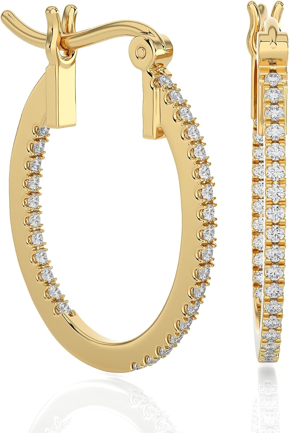 PRIVOSA Real Diamond Hoop Earrings for Women - Solid 14k Gold - 1/4 to 3/4 Carat Natural Diamonds - Inside Out Oval Hoops - Big Hoop Earrings - Jewelry Gifts for Her
