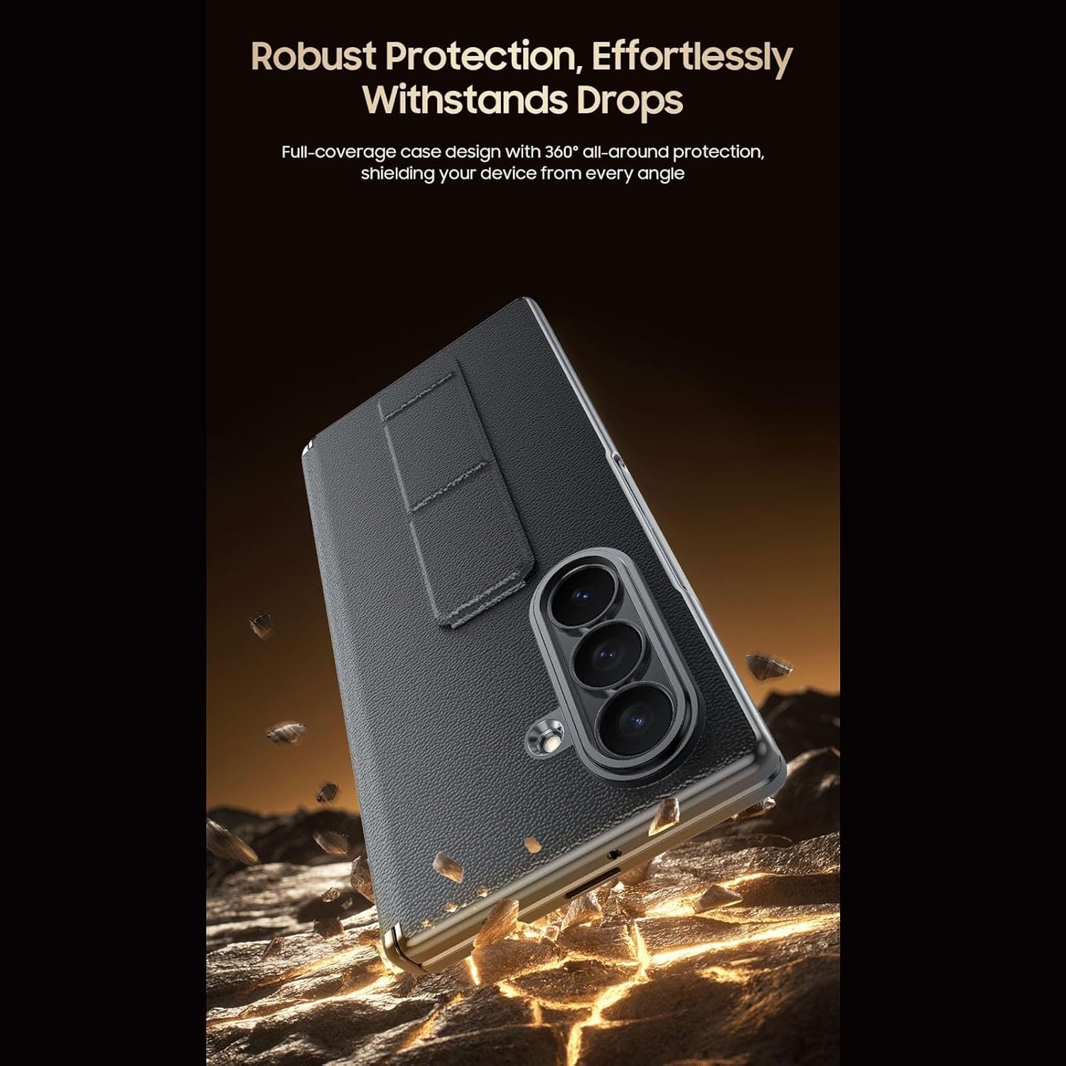 Slim Case for Samsung Galaxy Z Fold 7, Business Leather Cover with Hinge Protection, Wrist Strap, Kickstand & Screen Protector(White)