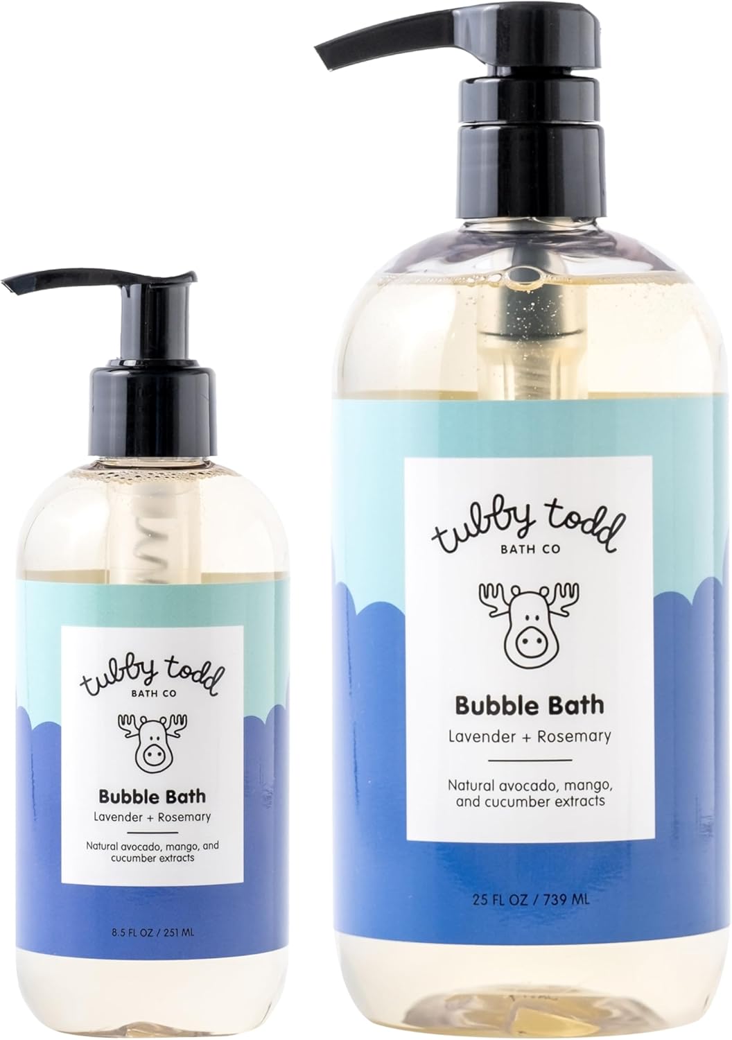 TUBBY TODD Bubble Bath for Kids, Toddlers & Babies - Hypoallergenic, Non-Irritating Sensitive Skin Bubble Bath - 2 Pack, 25 fl oz & 8 fl oz - Lavender Rosemary