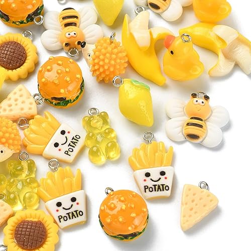 Miniatura 6 de 30 piezas de 10 estilos de dijes amarillos a granel, oso de limón, oso de limón, patatas fritas, queso, dijes para hacer joyas, collares, aretes,
