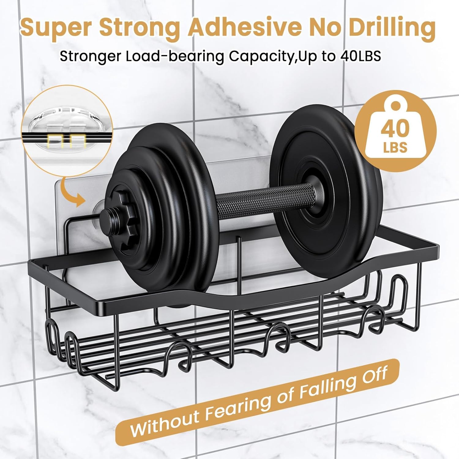 PKPD Rustproof Stainless Steel Shower Caddy 5 Pack, Bathroom Storage Accessory Shelf Organiser No Drilling Hanging, Soap Toothbrush Holder Set, Kitchen Wall Mounted Corner Decor, Matte Black