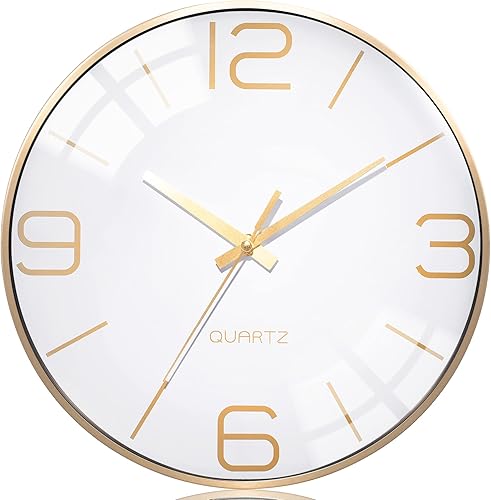 AYRELY Relojes de pared modernos de 12 pulgadas con pilas reloj de pared para decoración de sala de estar reloj de marco de metal dorado decorativo