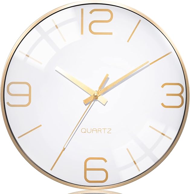 AYRELY 12" Modern Wall Clocks Battery Operated, Wall Clock for Living Room Décor,Gold Metal Frame Clock Decorative for Bedroom,Kitchen,Office