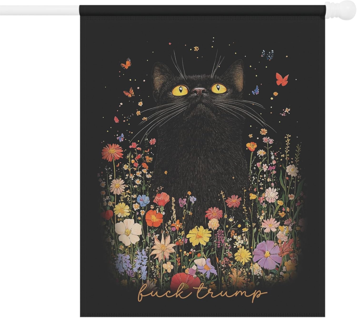 FDT Anti Trump Garden Flag - Black Cats in Floral Design - Political Outdoor Yard Banner - Liberal Decor 12x18 & 24.5x32