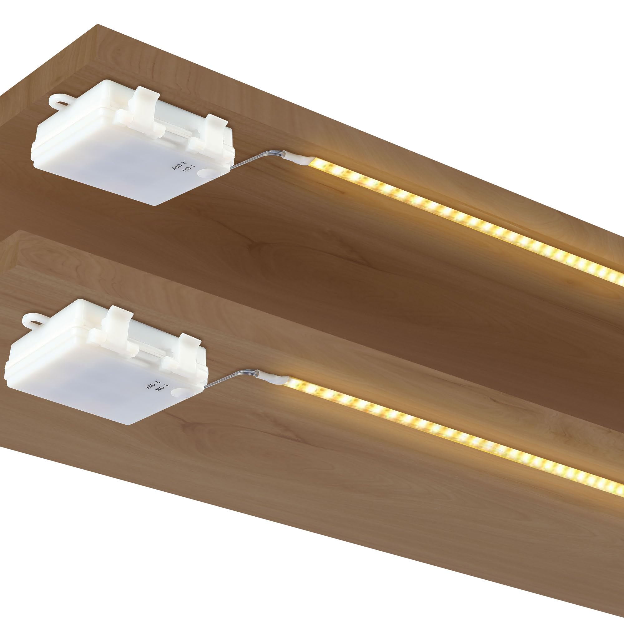 SOAIY 2 x Battery Operated LED Strips, 1 m, Adhesive Light Chain 60 LEDs 2400 K, Waterproof Light Strip for Wardrobe Cabinet Room TV, Warm White