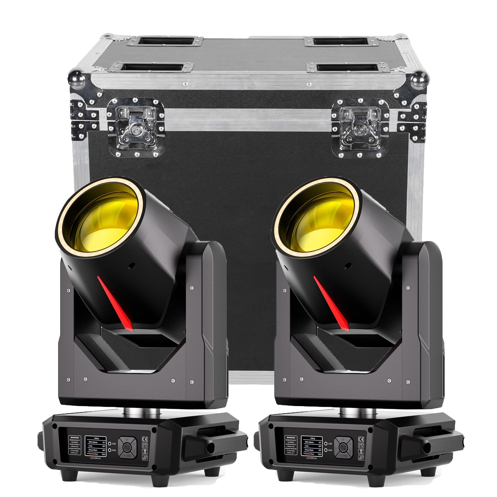 Lyre LED 2PCS avec Flight case 380W Beam Lumière de scène 14 Gobos 15 Couleurs Moving Head Projecteur Disco pour Bar, Club, Mariage, Concerts Soirées