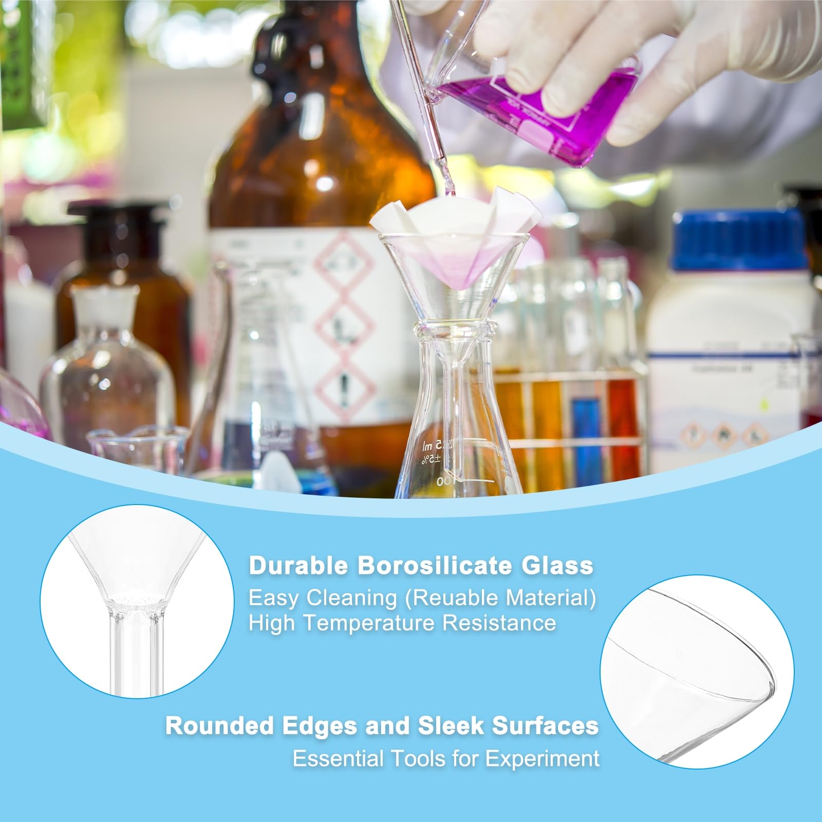 PATIKIL 100mm Imbuto In Vetro, Corto Gambo Scientifico In Vetro Borosilicato Spessa Parete Per Riempire Bottiglie Uso Casa Laboratorio Cucina