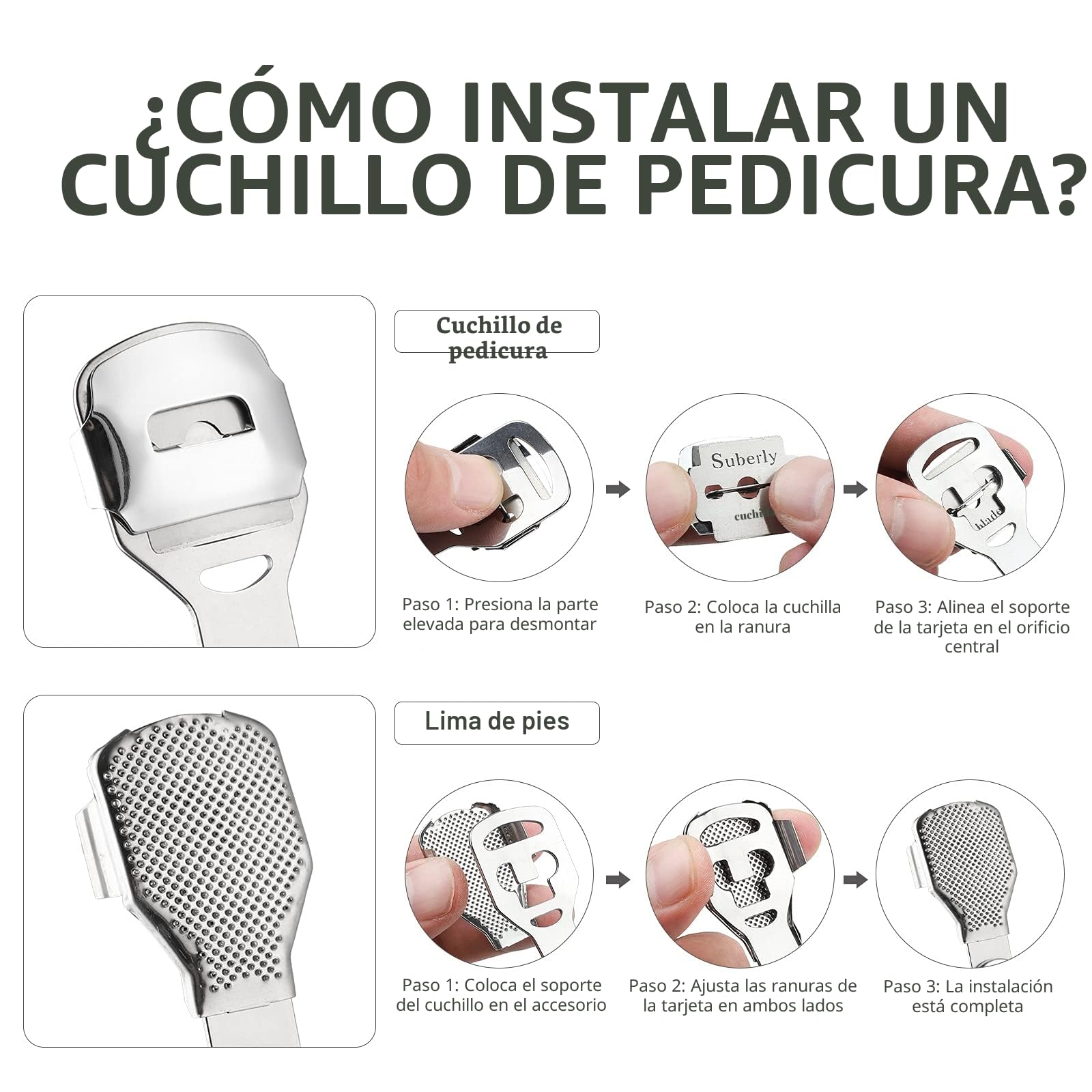 Eliminador Callos y Callosidades, Pedicura y Cuidado de Pies, Lima de callos de acero inoxidable, Raspador de Pies con 10 Cuchillas de Acero Inoxidable para el Cuidado de los Pies en Hogar