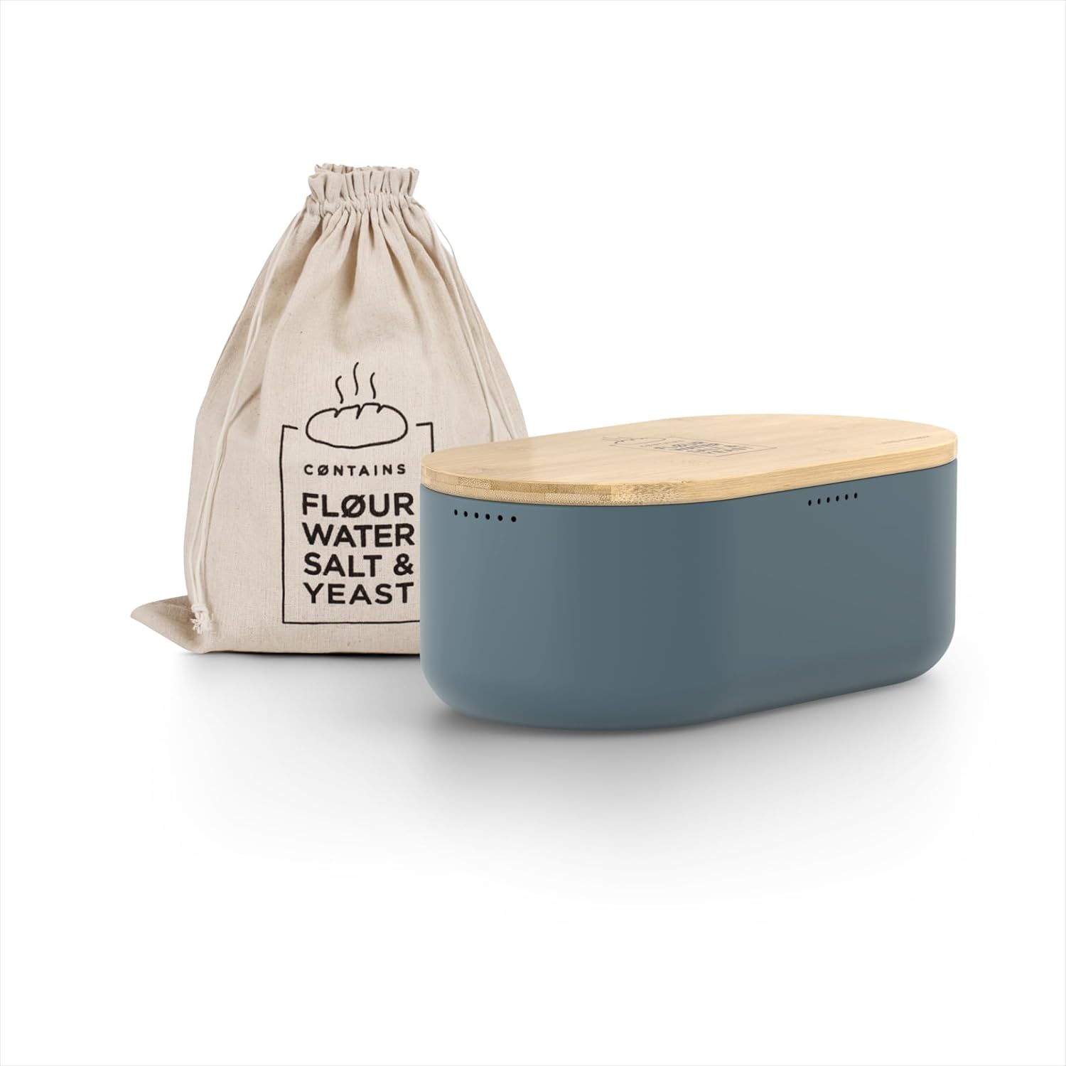 Bread Box with linen bag and bamboo lid