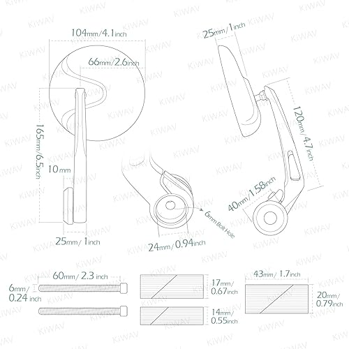 Miniatura 4 de KiWAV Espejos de extremo de barra de motocicleta retro negro ajuste universal compatible con manillar hueco de 78 y 1 y 1-14 pulgadas